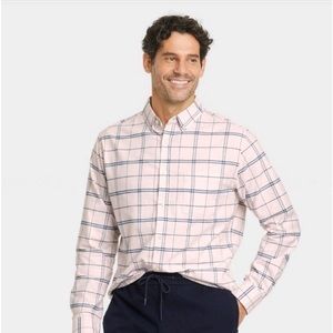 Men's Oxford Button Down Shirt Pink Blue Plaid GoodFellow & CO Slim Fit XL